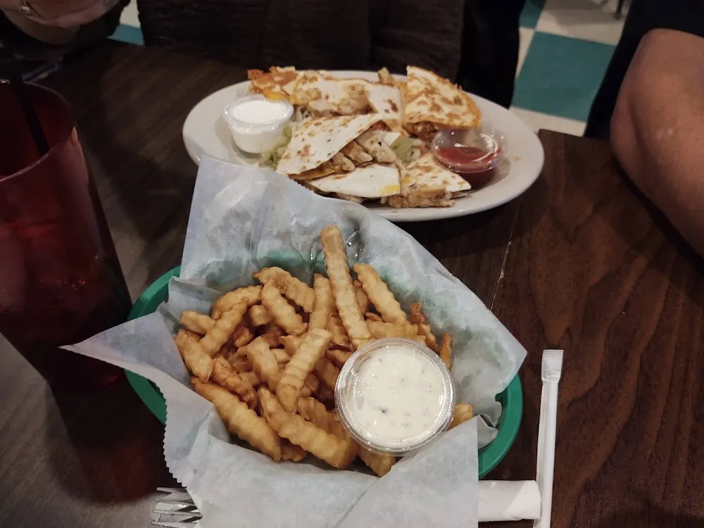 Crinkle Fries and Chicken Quesadilla